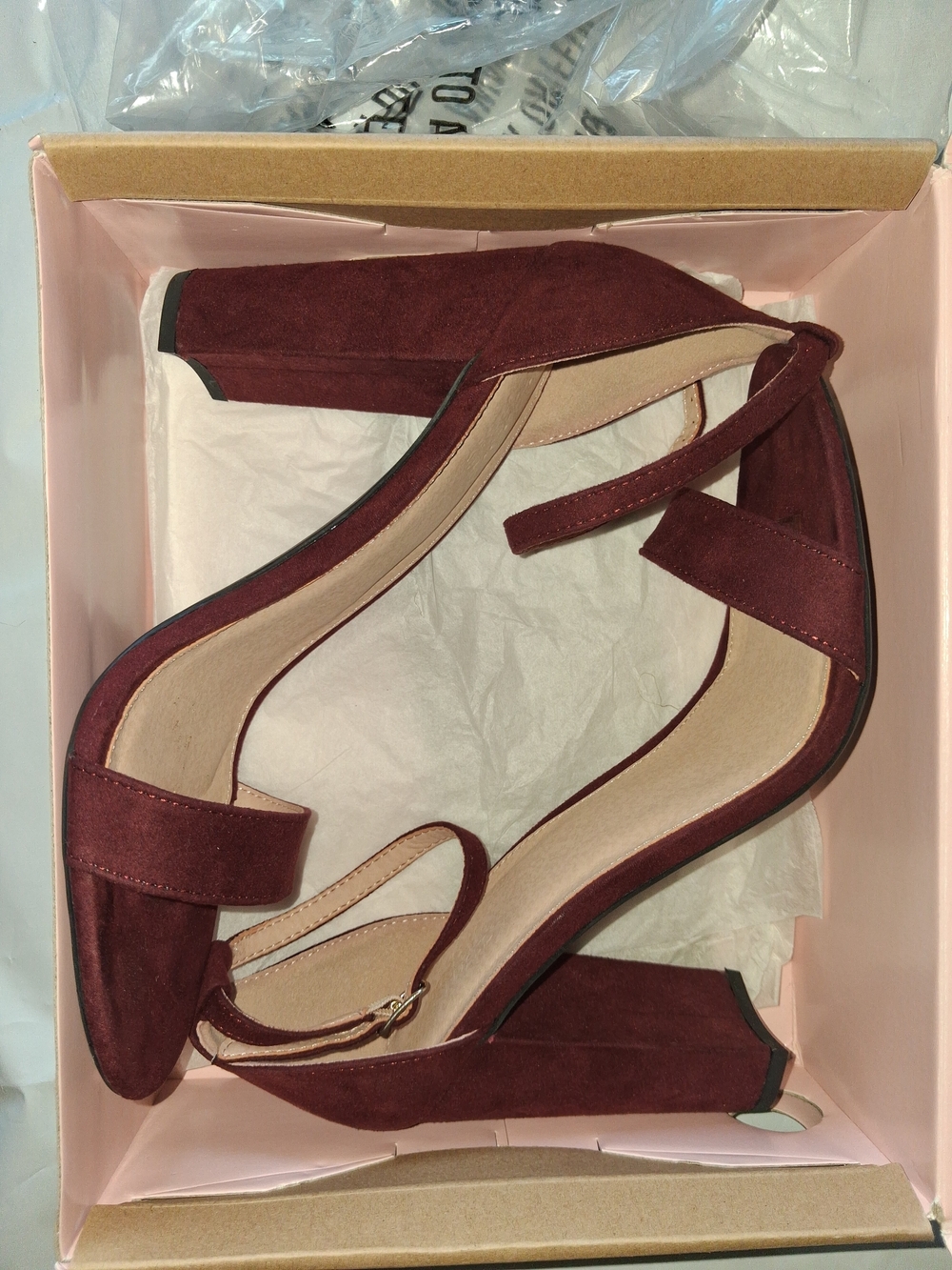 Charlotte Russe Burgundy Ankle Strap Block Heels